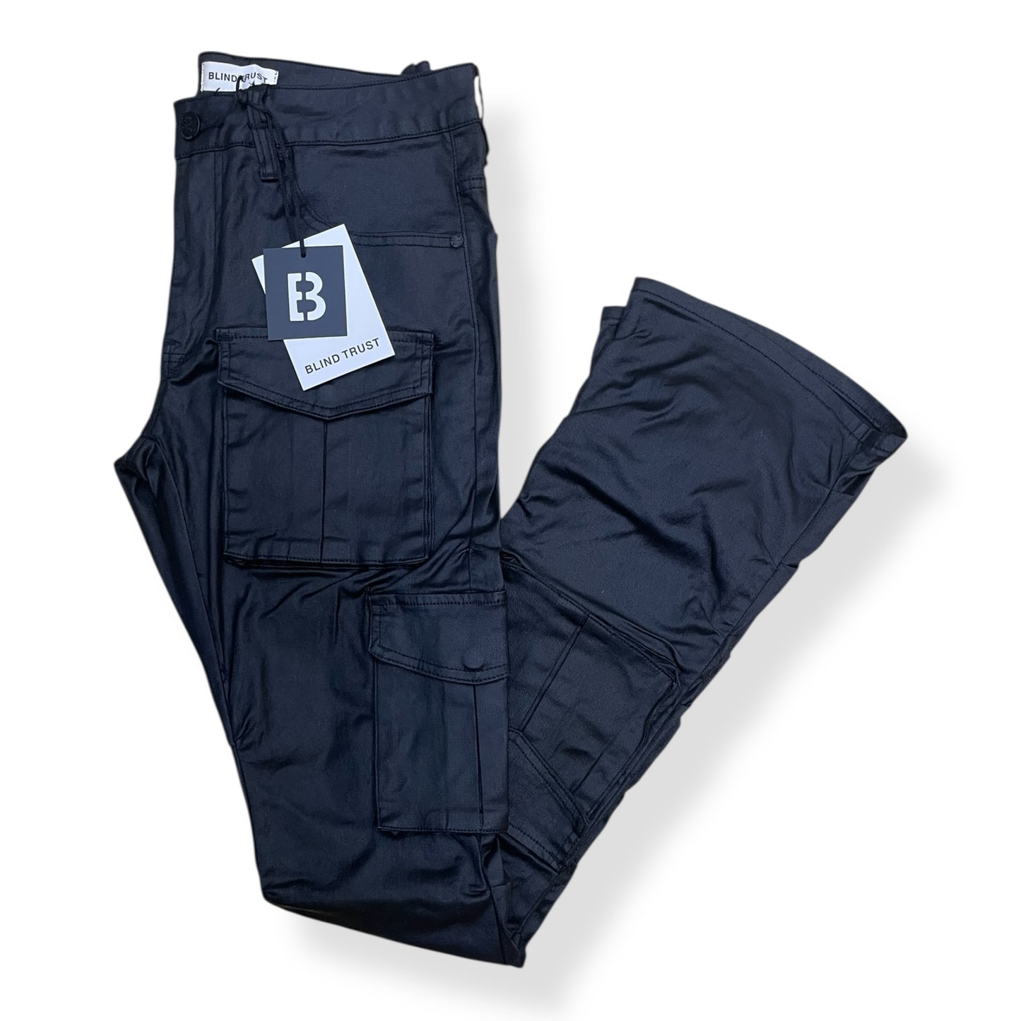 BTP25726 - Wax Coated Stacked Flare Cargo Pocket Jeans