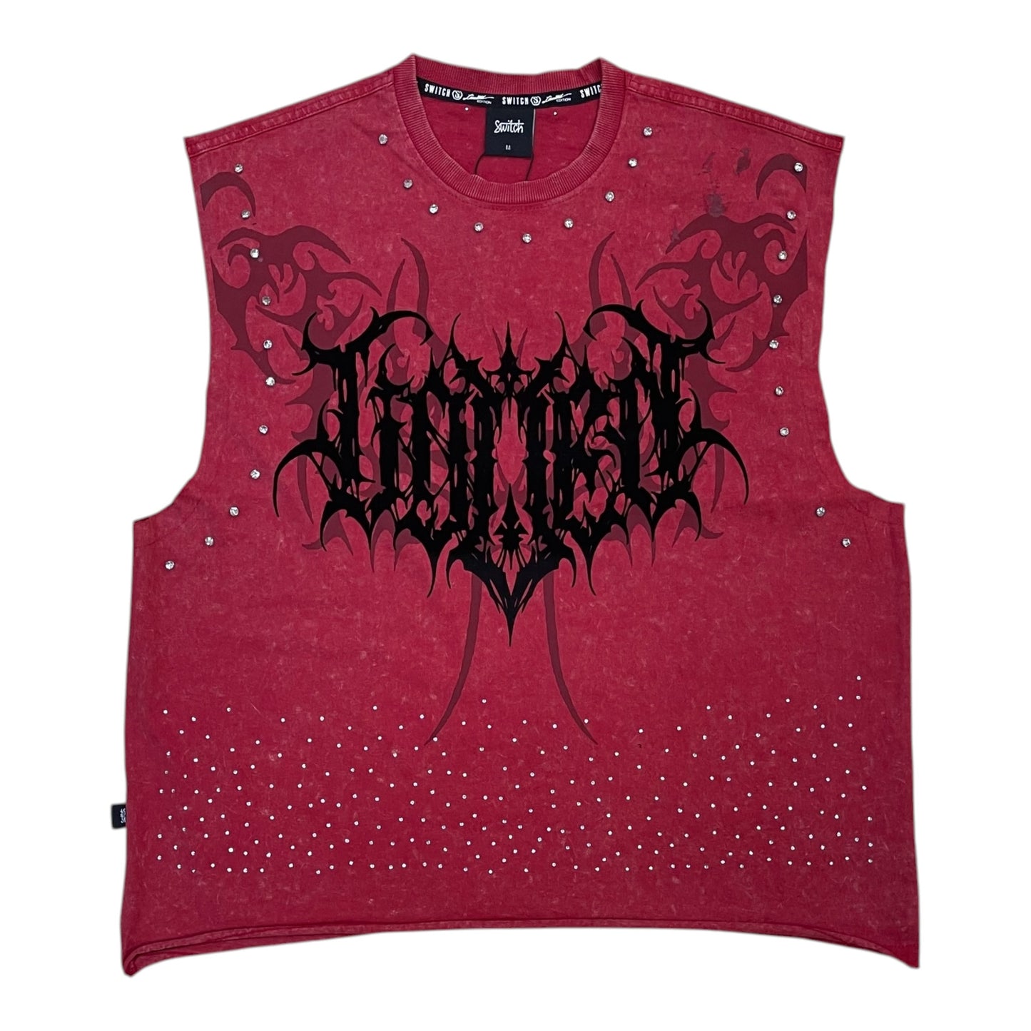 SM6179 - Spiked Tribal Sleeveless with Studs and Rhinestones Graphic T-Shirt