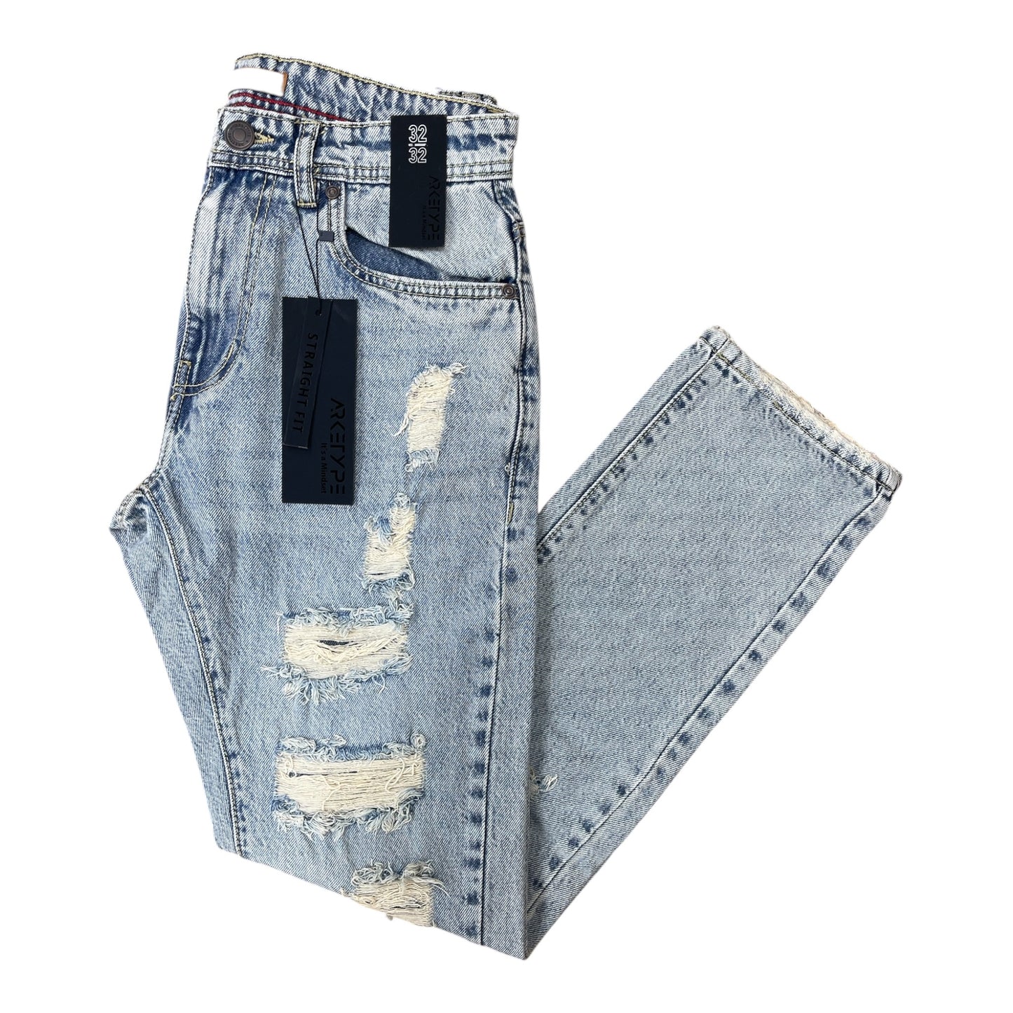WH-P624 - Vintage Ripped Rigid Straight-Fit Non-Stretch Jeans