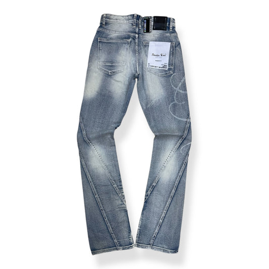 JP25637 - Barbwire Rhinestone Flare Stacked Denim Jeans