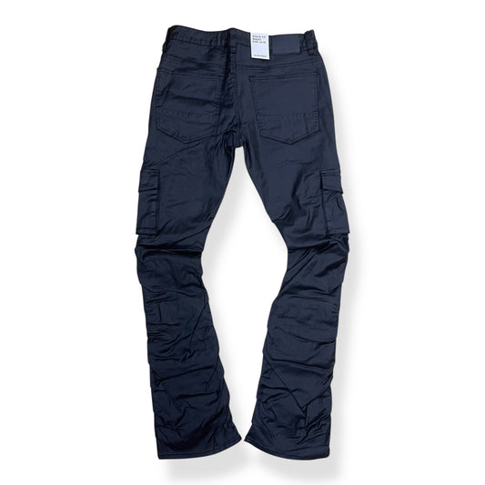 BTP25726 - Wax Coated Stacked Flare Cargo Pocket Jeans