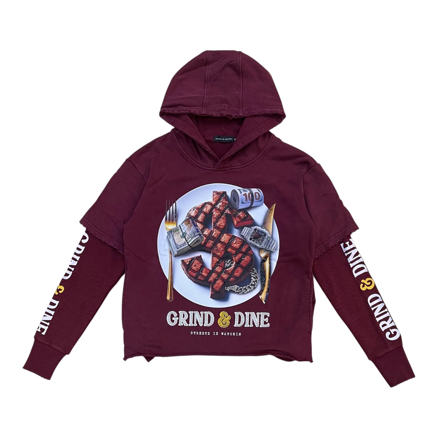 S2FH5253 - Grind & Dine Rhinestones 2FER Washed Cropped Hoodie