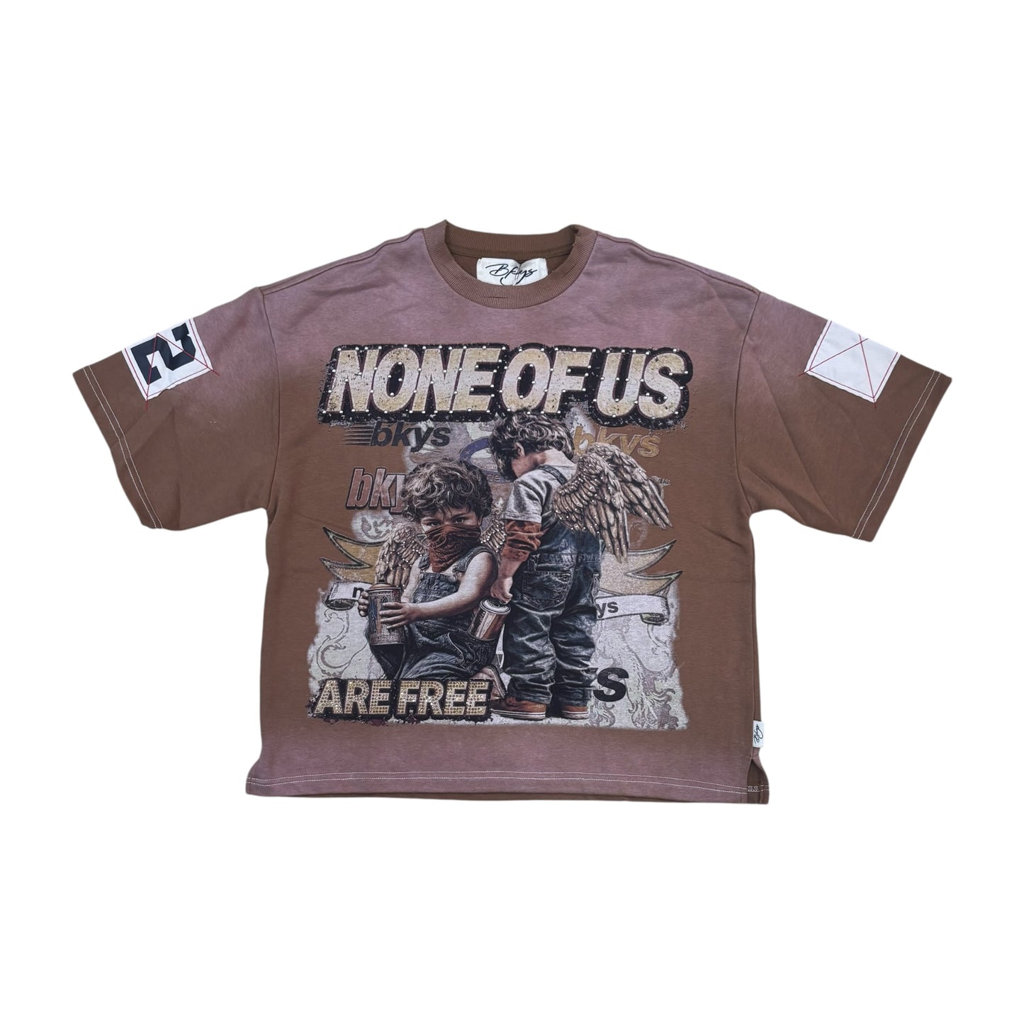 WH-T1610 - None of us are Free with Rhinestones n Studs Boxy T-Shirt
