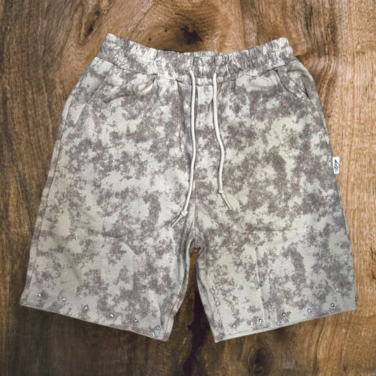 SP1236 - Faded Wash Rhinestones with Bottom Studs French Terry Shorts