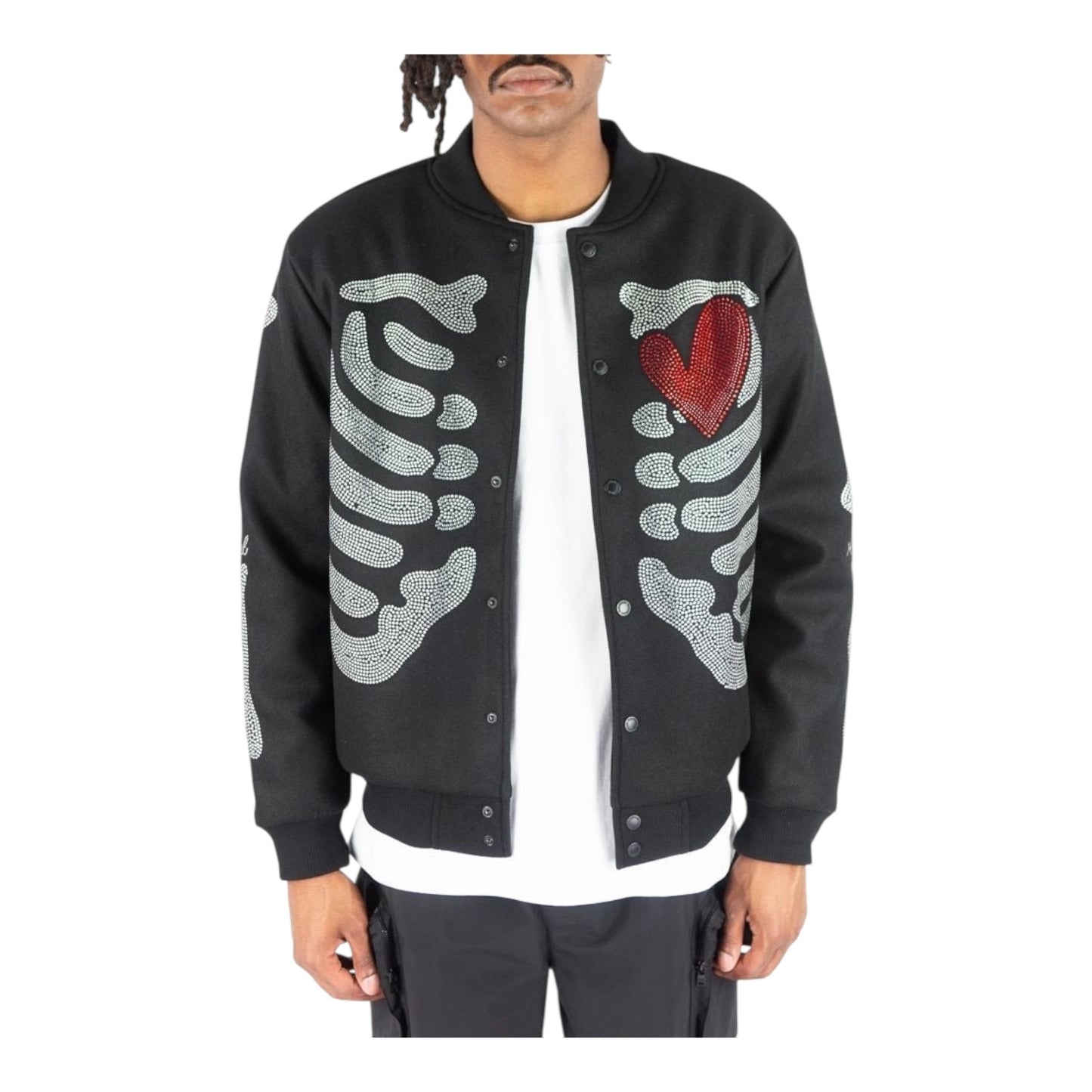 152-515 - Rebel Skeleton Melton Rhinestone Varsity Jacket