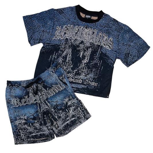 WH-610-12702 - Stand Alone with Rhinestone Tapestry Shirt, Shorts SET