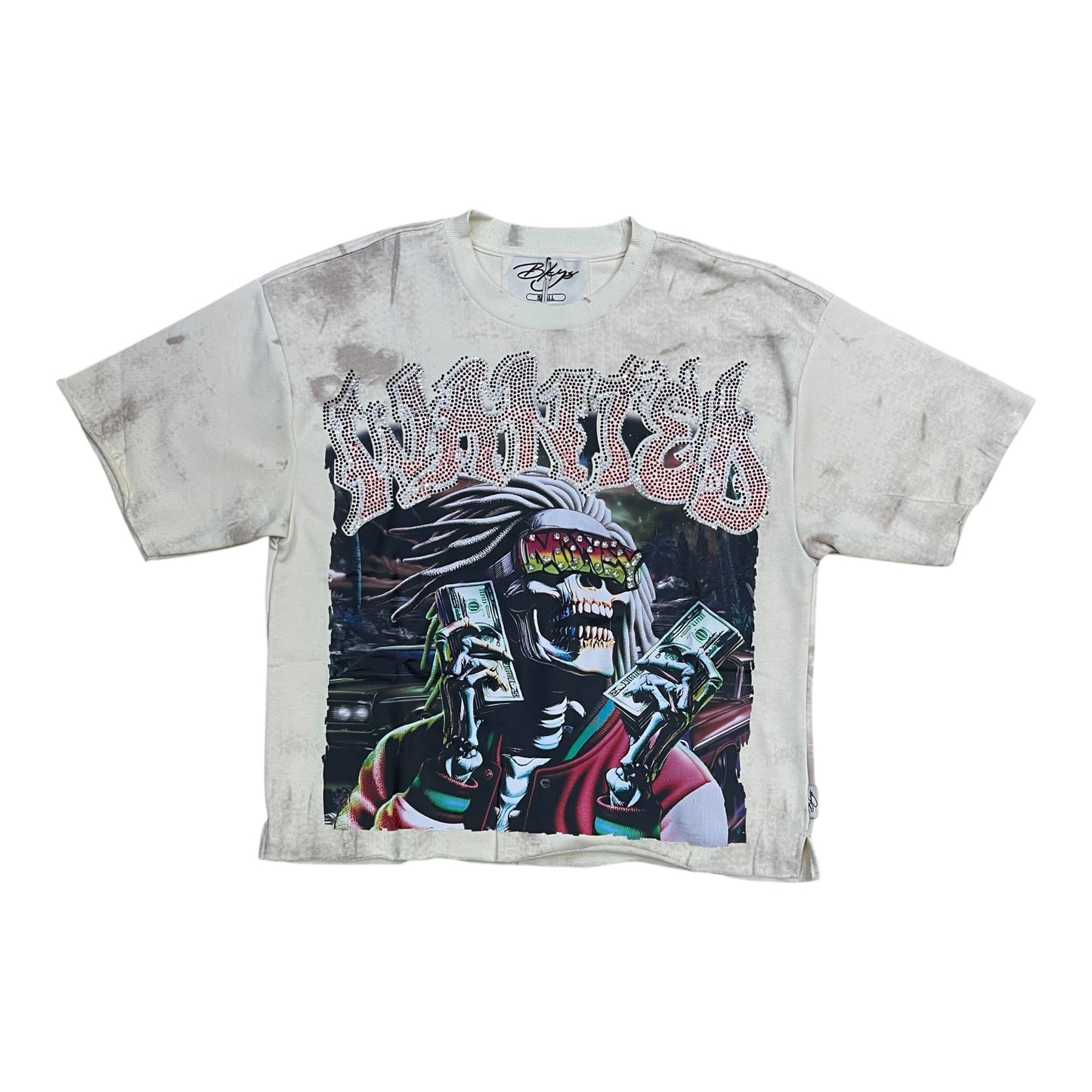 T1434 - Wanted with Rhinestones Cropped Top T-Shirt