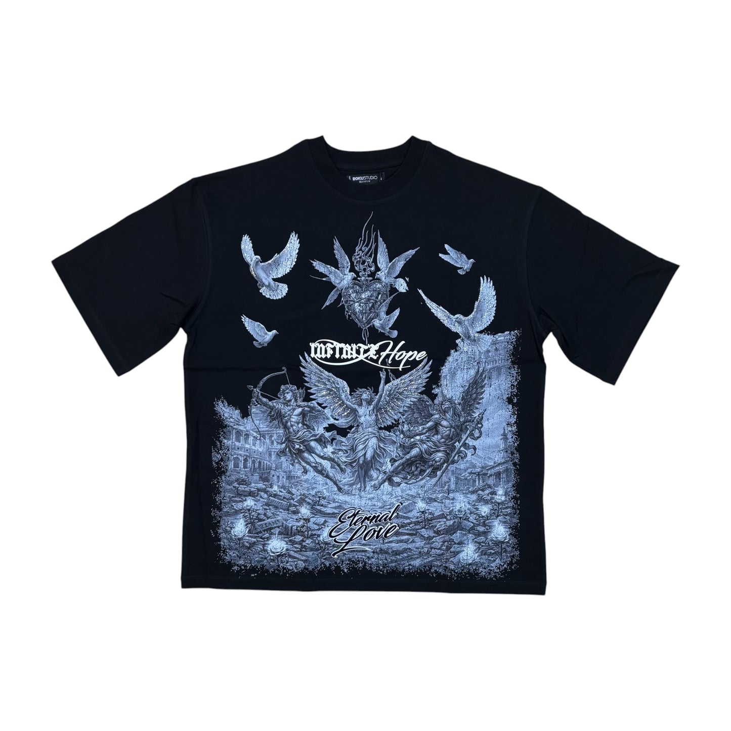 WH-RK1482119 - Infinite Hope with Rhinestones Boxy Graphic T-Shirt