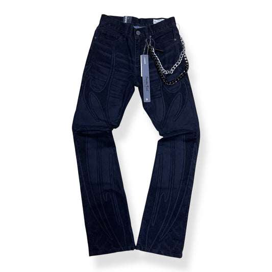 JP25527 - FIELD FLOCKED Flare Stacked Jeans