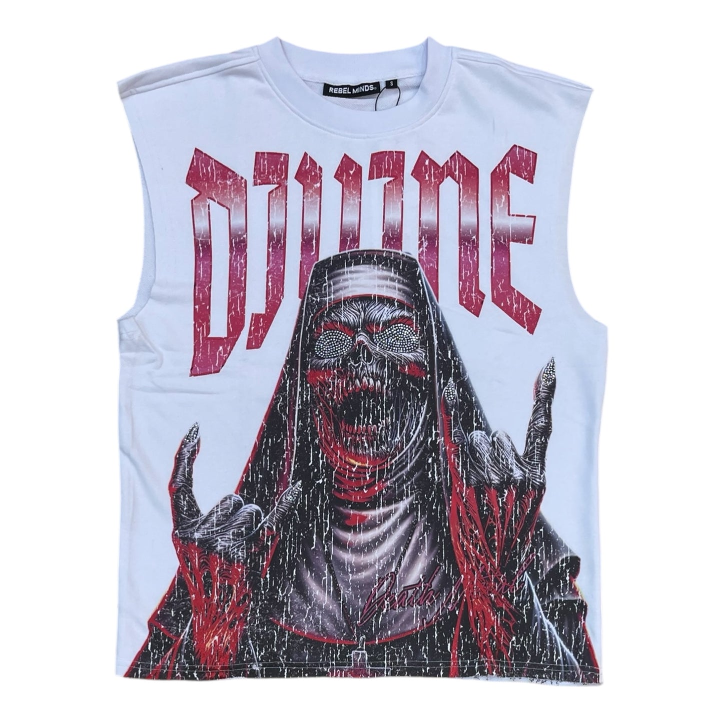 WH-610-11022 - Divine Foil Sleeveless with Rhinestones Graphic T-Shirt