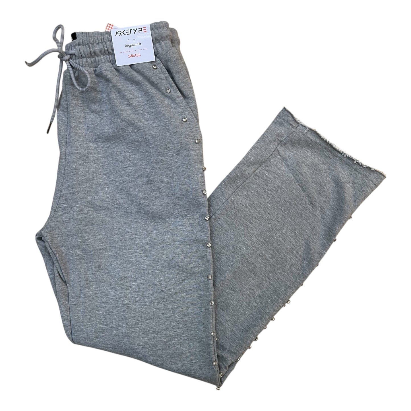 P563 - Side Rhinestone French Terry Straight-Fit Fleece Pants