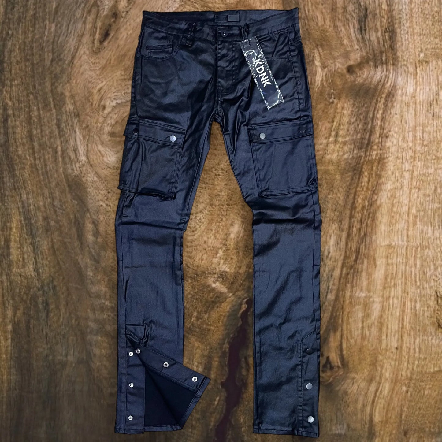 KNB3396 - Waxed Snap Cargo Flare Stacked Pants