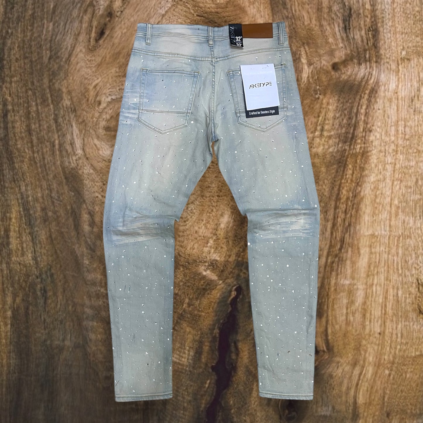 P547 - Rip & Repair All Over Rhinestone Slim-Fit Stretch Jeans