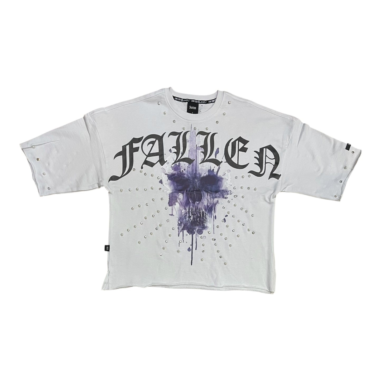 SM6150 - Fallen with Studs n Pearl Cropped Top Graphic T-Shirt