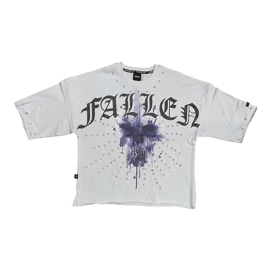 SM6150 - Fallen with Studs n Pearl Cropped Top Graphic T-Shirt