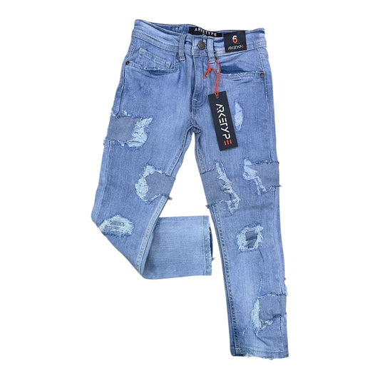 P476K - Boy's/Kids Side Ripped Slim-Fit Stretch Jeans