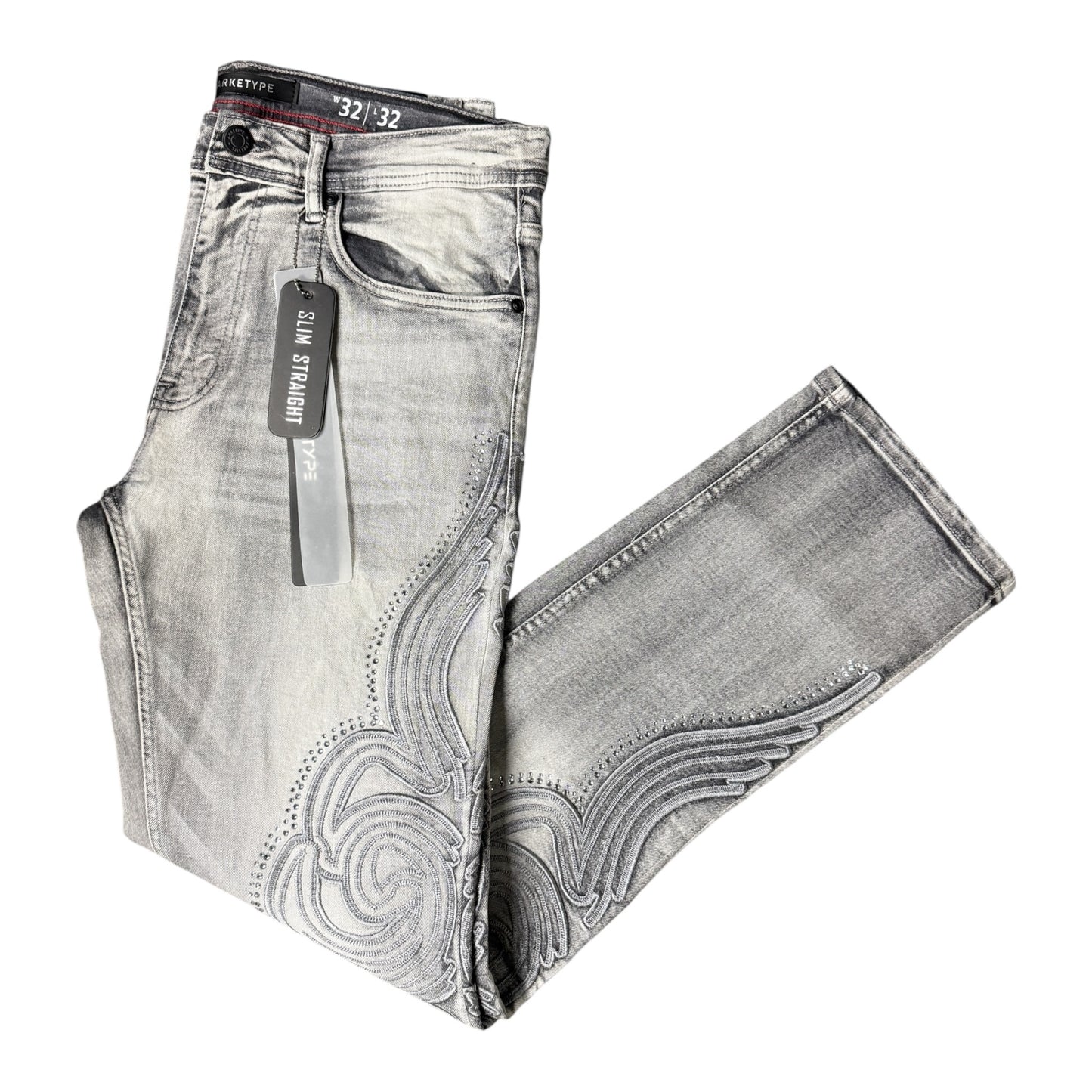 WH-P568 - Ornate Embroidered with Rhinestones Slim Straight-Fit Stretch Jeans