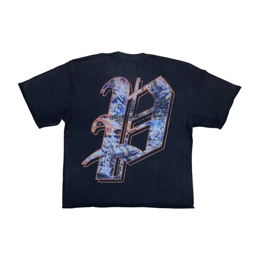WH-3163-111 - Daydream Digital with Rhinestones Terry Cropped Graphic T-Shirt
