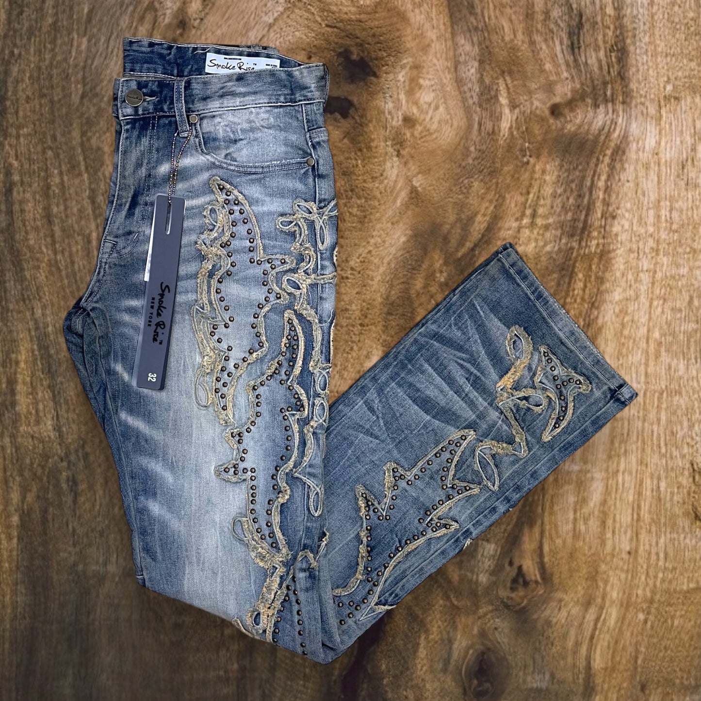 JP25119 - Premium Western Theme Fashion Stretch Stacked Flared Jeans