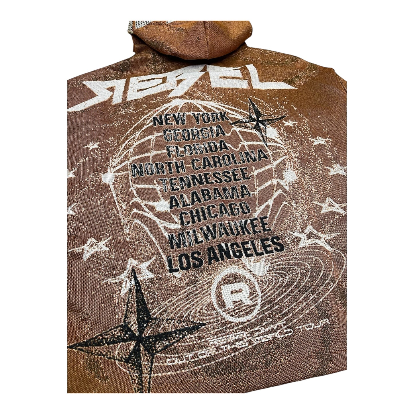 152-340 - REBEL TOUR Rhinestone Tapestry Cropped Fleece Hoodie