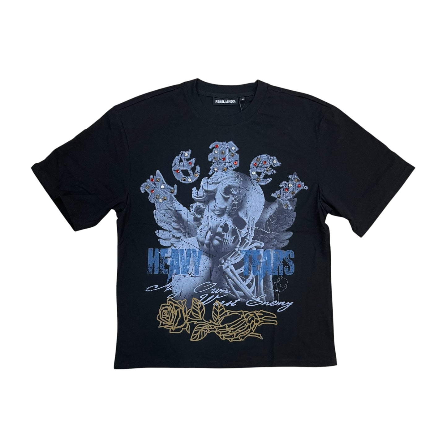 610-11119 - Heavy Tears Rhinestone Boxy Graphic T-Shirt