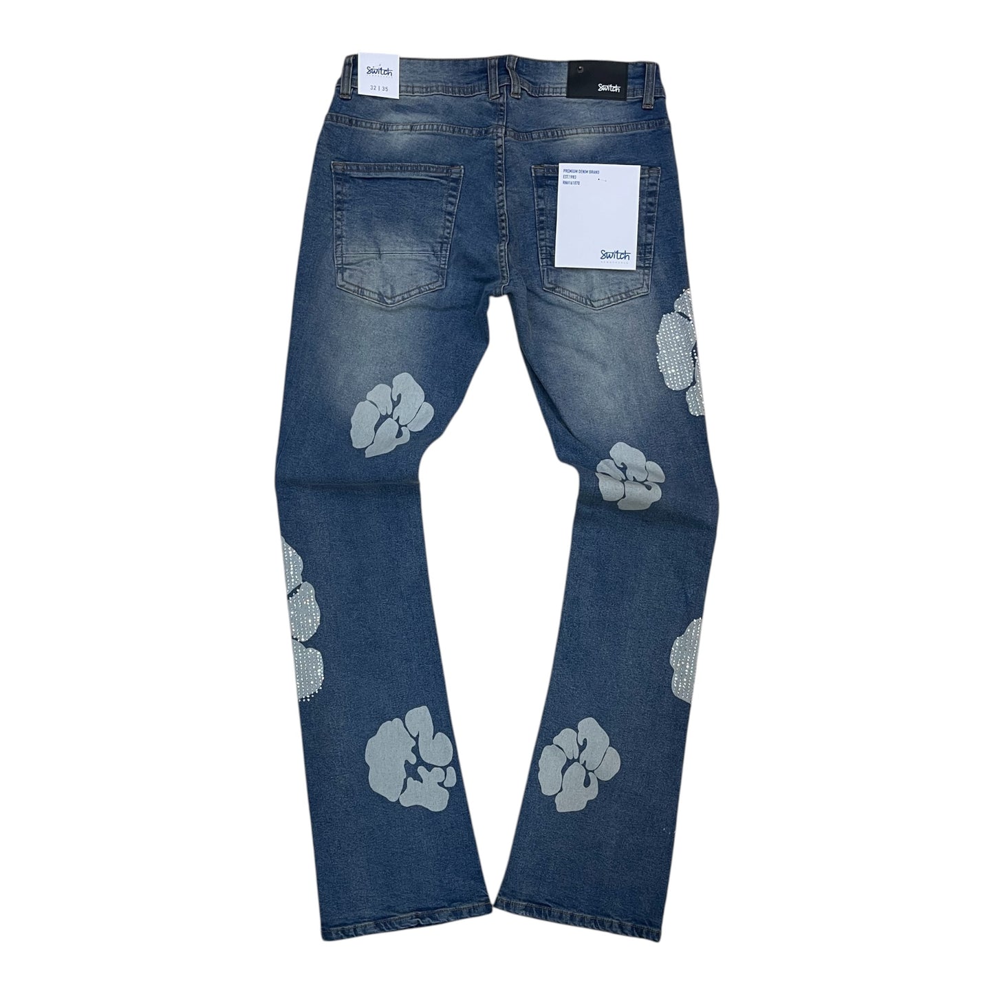 SM6613 - Popcorn Rhinestone Stretch Stacked Flared Jeans