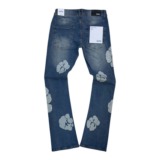 SM6613 - Popcorn Rhinestone Stretch Stacked Flared Jeans