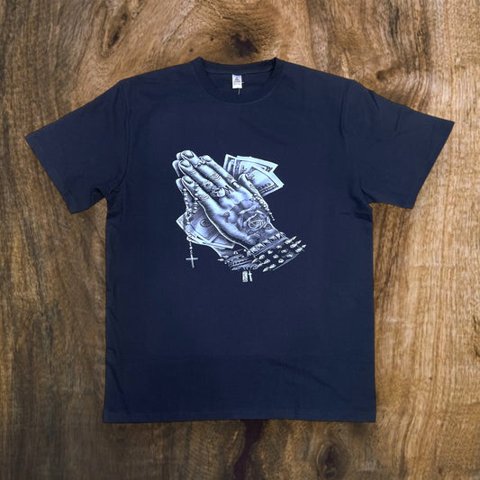 JC020425 - Praying Hand With Heavy Money Regular-Fit Graphic T-Shirt