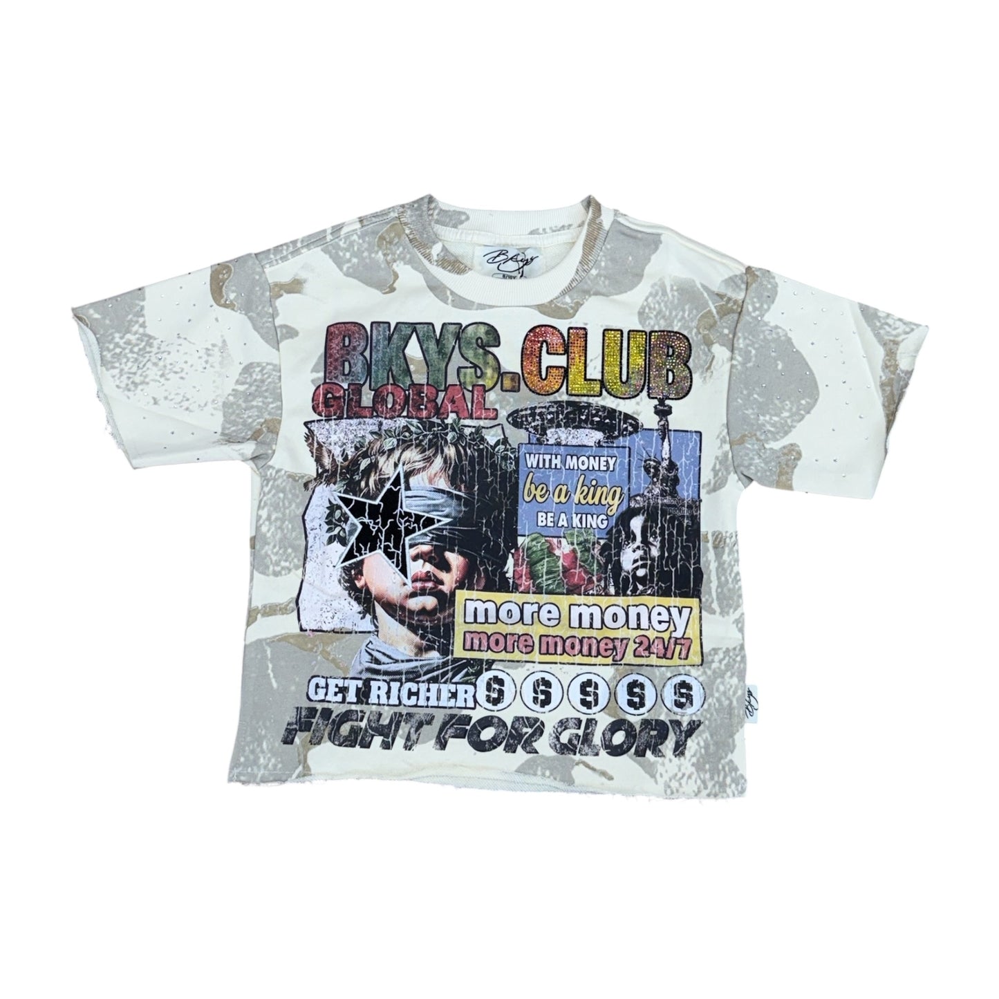 WH-T1639B - Boy's/Kid's Global King with Rhinestones Crop T-Shirt