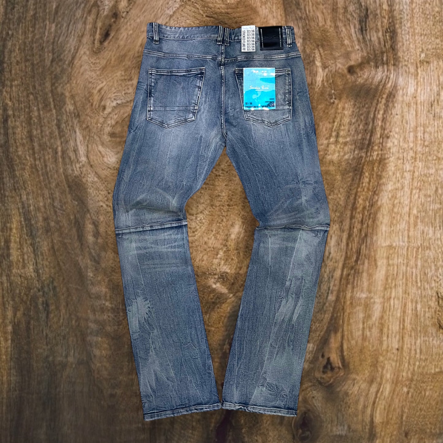 JP24702 - Ripped Vintage Washed Stacked Flare Jeans (Topaz Blue)