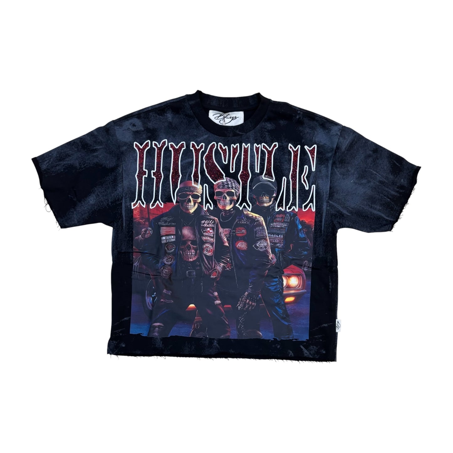 WH-T1462 - Hustle with Rhinestones Cropped Top T-Shirt