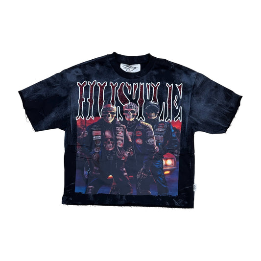 WH-T1462 - Hustle with Rhinestones Cropped Top T-Shirt
