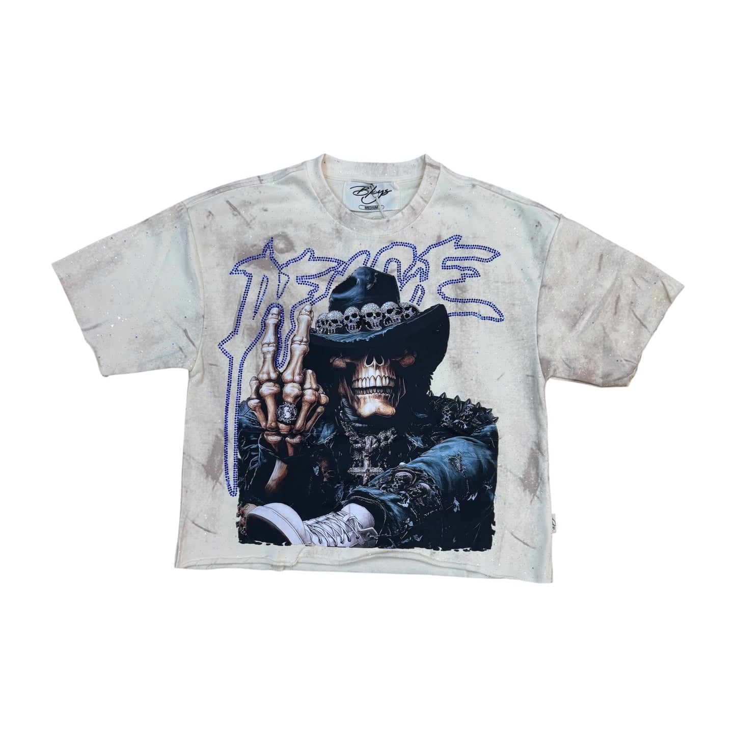 WH-T1458 - Peace with Rhinestones Cropped Top T-Shirt