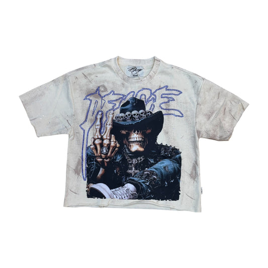 WH-T1458 - Peace with Rhinestones Cropped Top T-Shirt