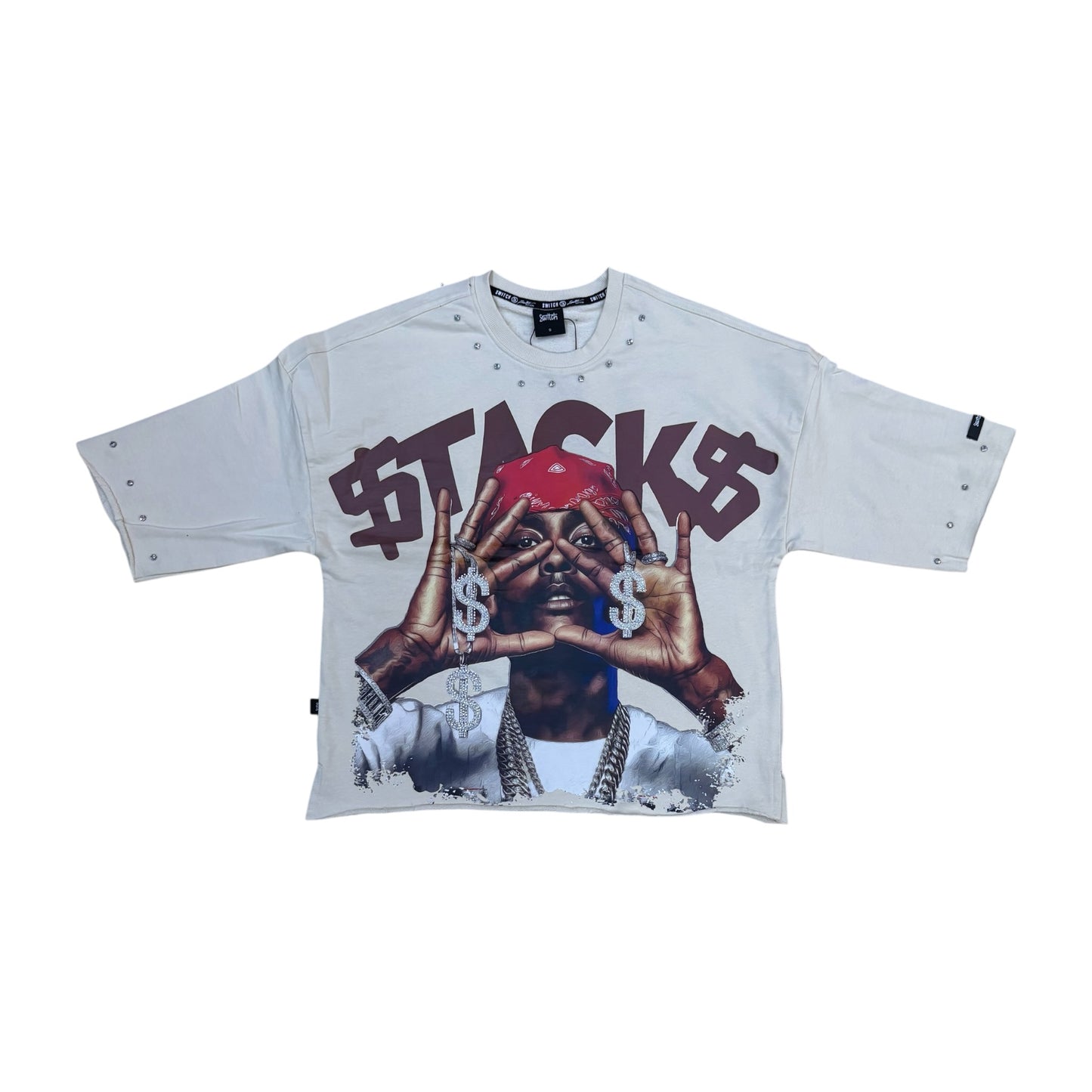 WH-SW6152 - Stacks with Studs Cropped Top Graphic T-Shirt