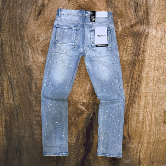 P546 - Floral Pattern W/ All Over Rhinestone Straight-Fit Stretch Jeans