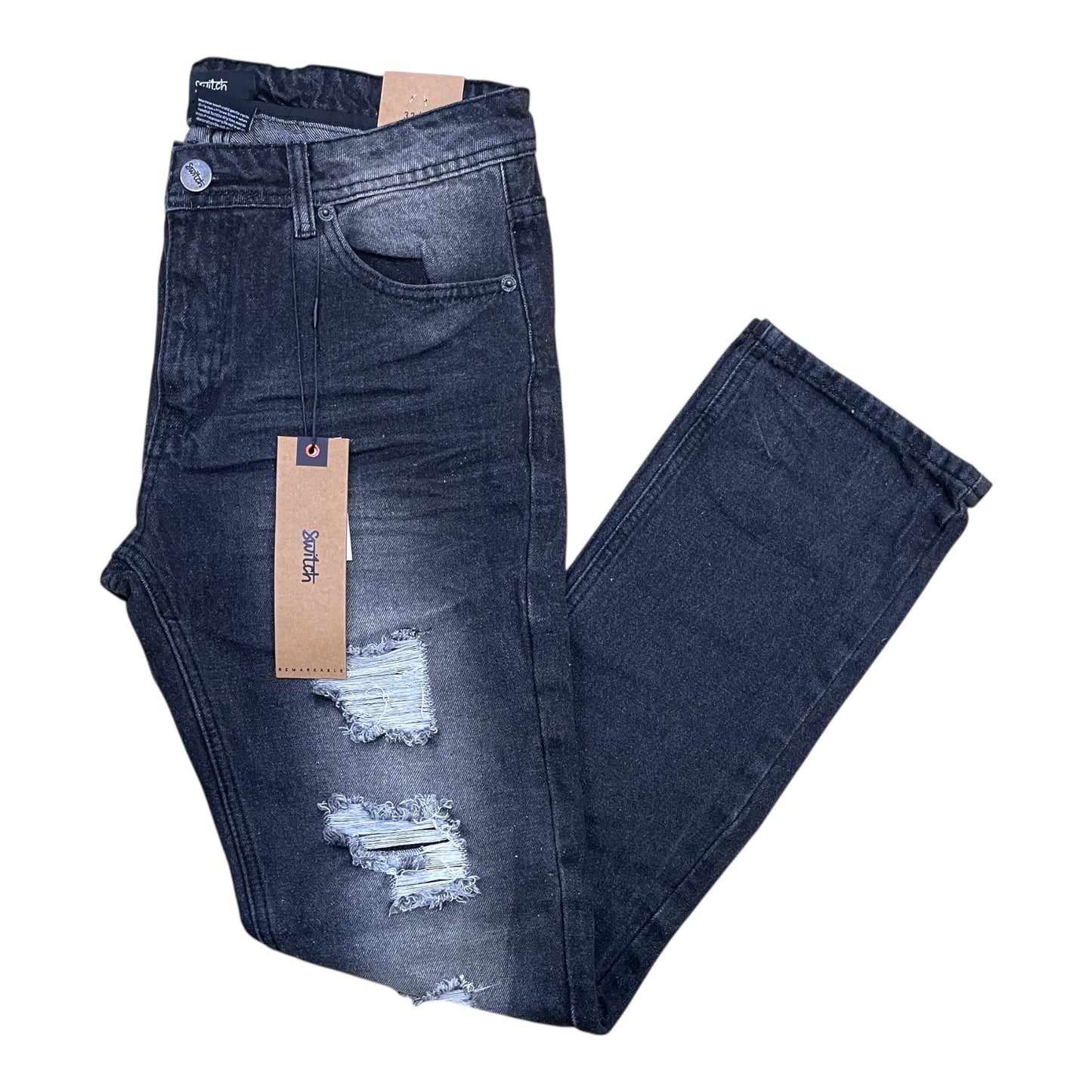 SF4600 - Damage Rip & Repair Denim Slim Straight-Fit Non-Stretch Jeans