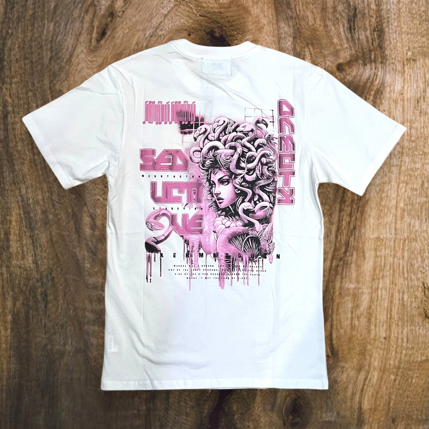 DNM-2401 - Medusa Puff Print T-Shirt (White+Pink)