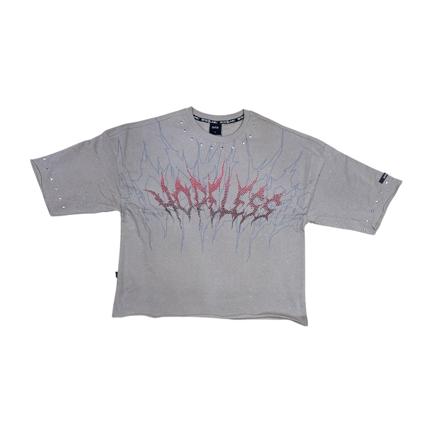 WH-SM6151 - Hopeless with Studs n Rhinestone Cropped Top Graphic T-Shirt