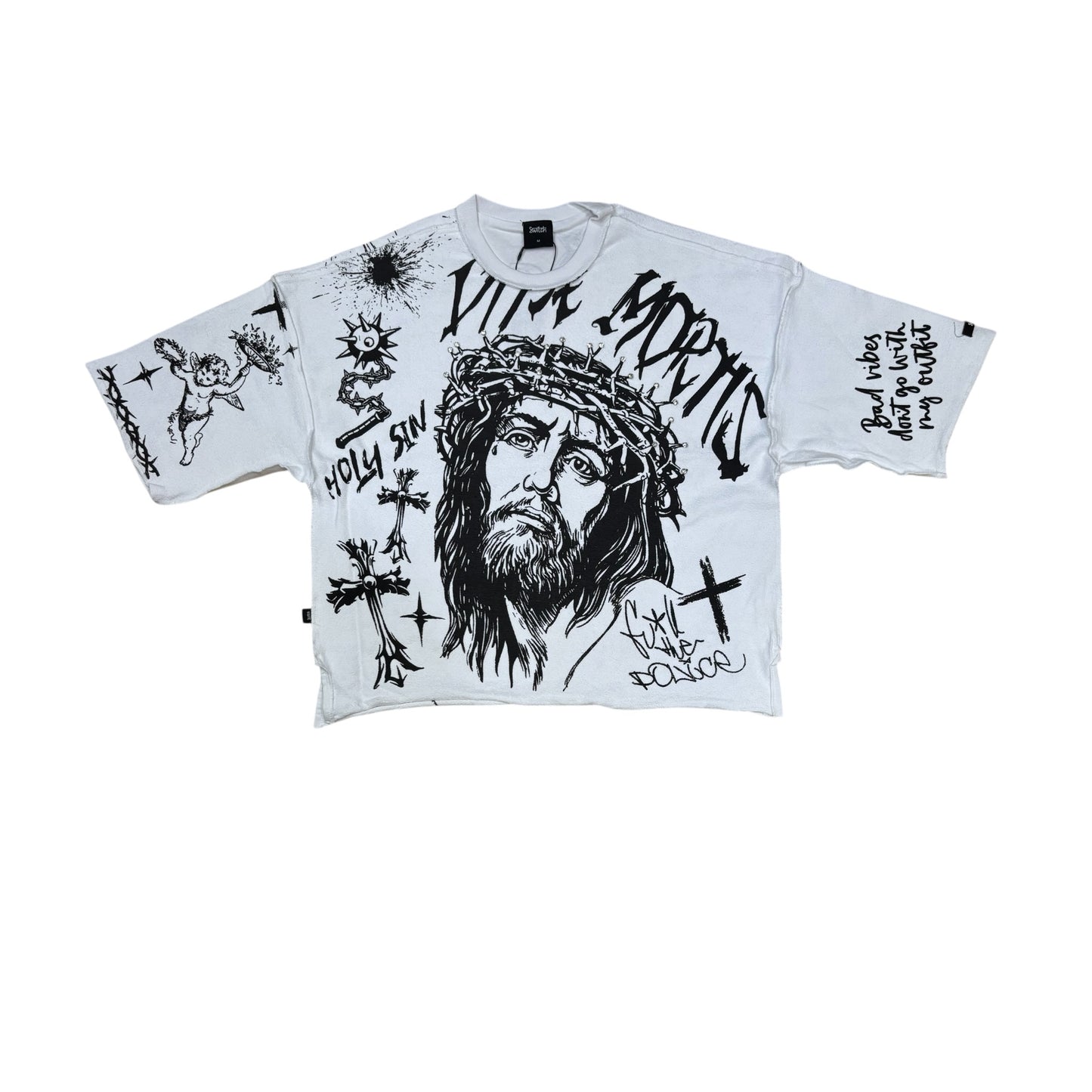 WH-SM6147 - Reborn Cropped Top with Studs Graphic T-Shirt