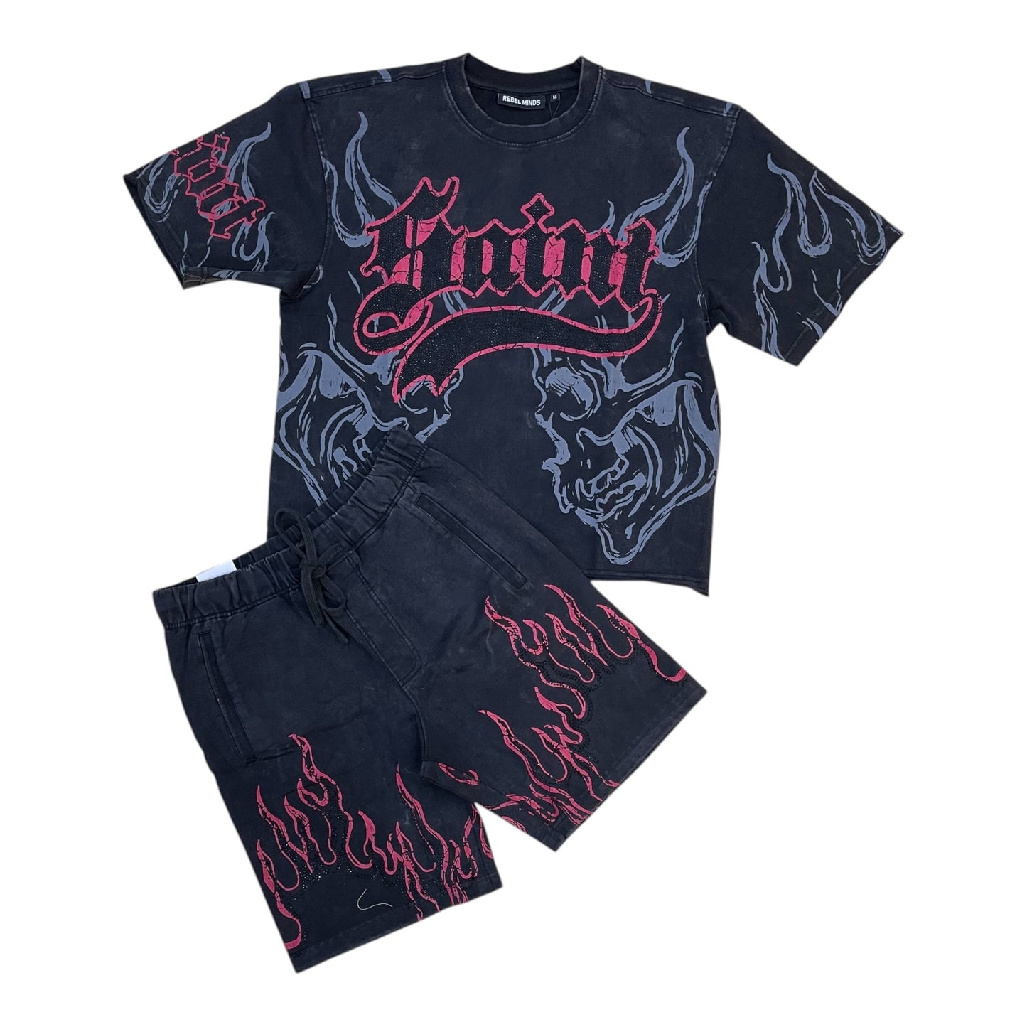 610-11106 - Saint with Rhinestone Cropped Shirt, Shorts SET