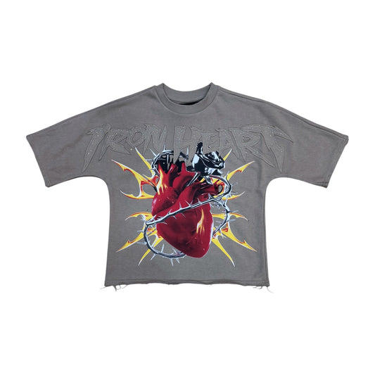 SD2622 - Iron Heart with Rhinestone French Terry Cropped Top