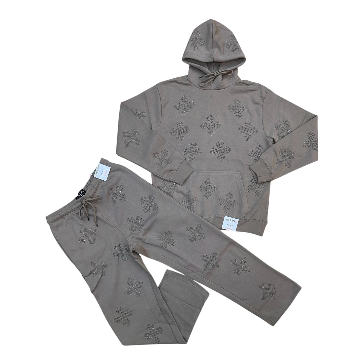 WH-FS565 - Cross Rhinestone Fleece Set w/Straight Pants