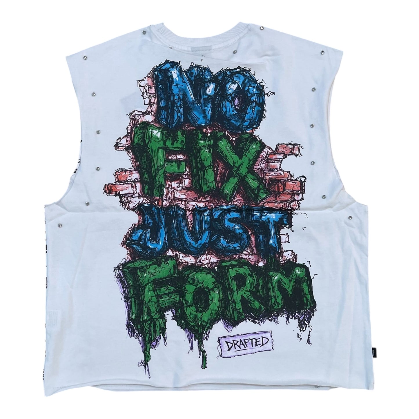 WH-SM6178 - No Fix Just Form Sleeveless Studded Graphic T-Shirt