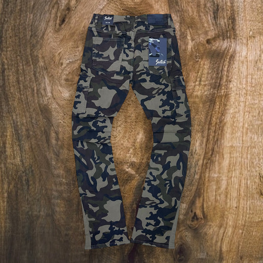 SF3518 - Twill Cargo Pocket Stretch Stacked Flared Jeans