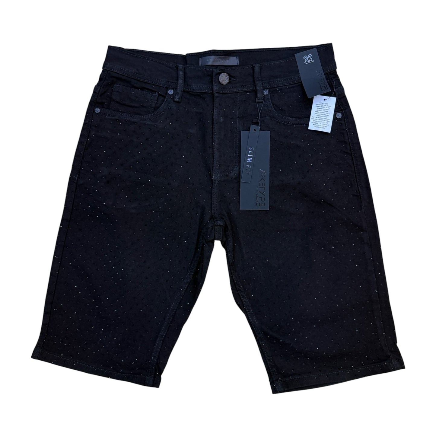 S610 - Allover Rhinestone Slim-Fit Stretchable Shorts