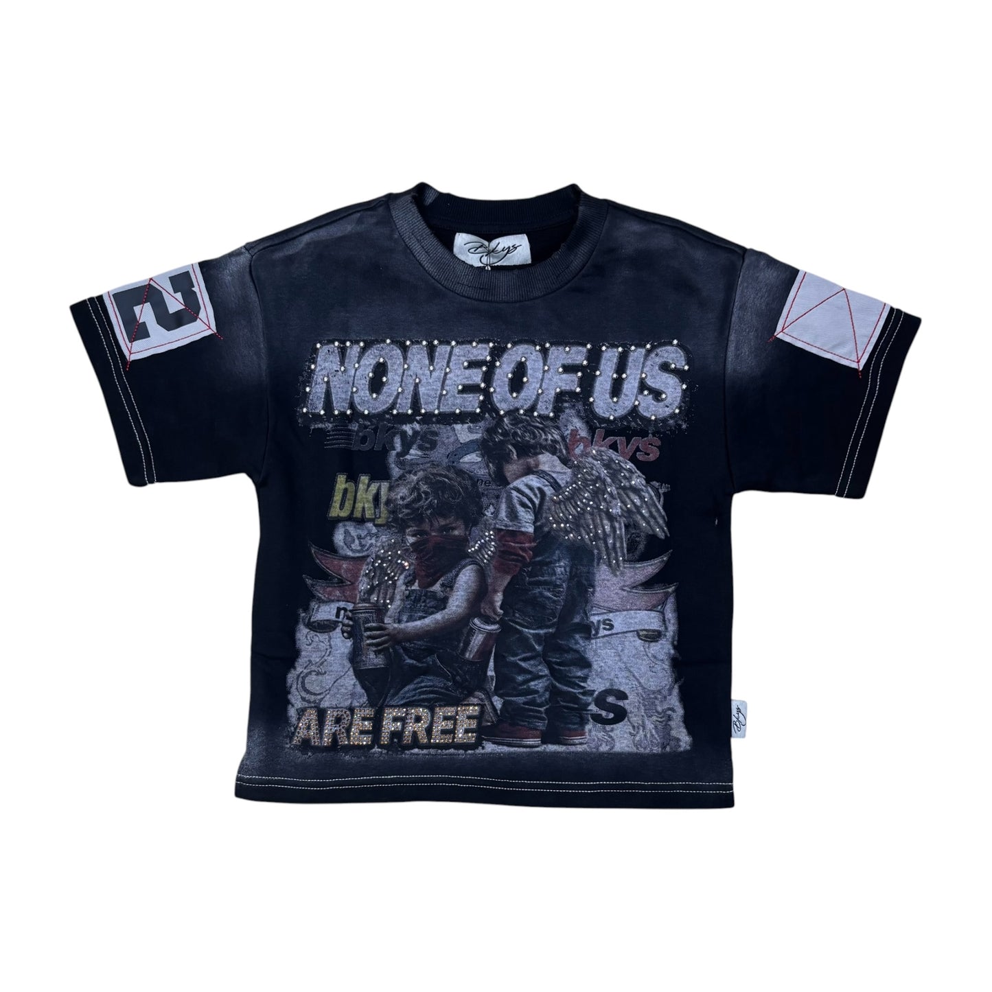 T1610B - Boy's/Kid's None of us are Free with Rhinestones n Studs Crop T-Shirt