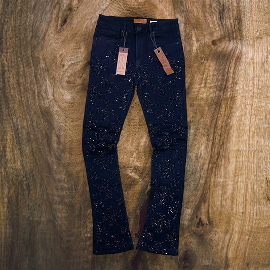 M8443D - Bling Crystal Stacked Flare Jeans
