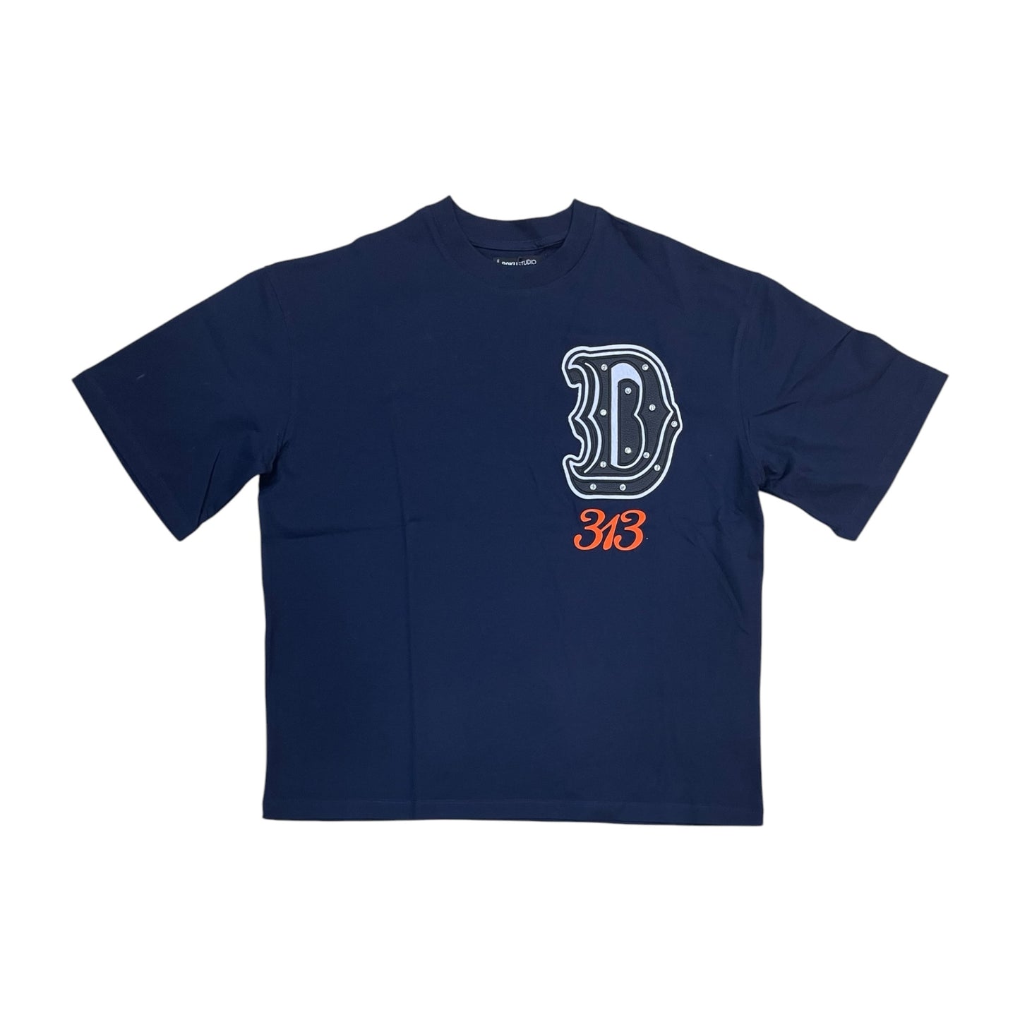 WH-RK1482068 - Detroit with Rhinestones n Studs Boxy  Graphic T-Shirt