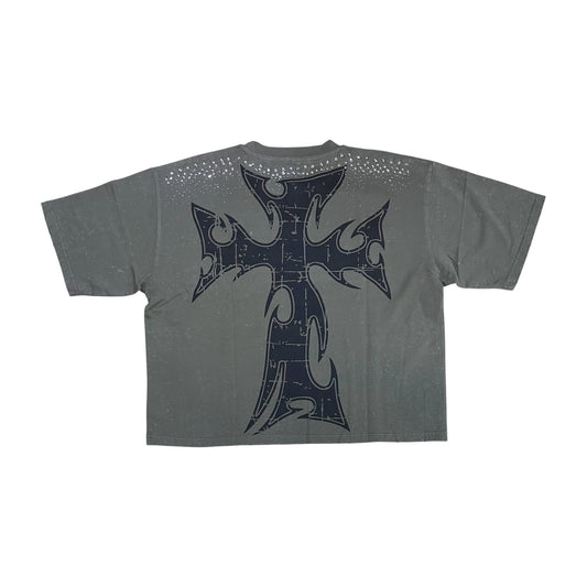 KR604 - Gothic Spiked Mask with Rhinestones Cropped Top T-Shirt